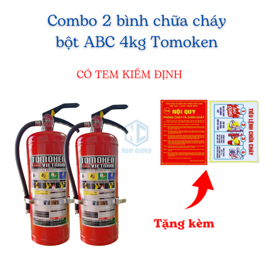 [TẶNG NỘI QUY TIÊU LỆNH] Combo 2 Bình Chữa Cháy Bột ABC 4kg Chính Hãng Tomoken Do Việt Nam Sản Xuất