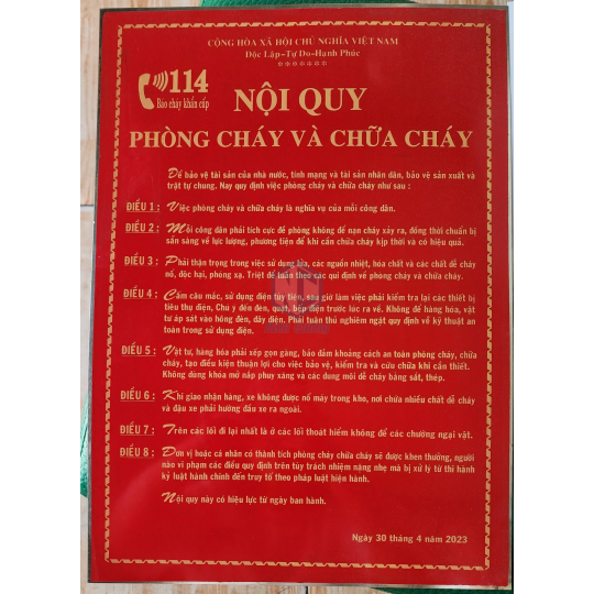 Bảng Nội Quy Tiêu Lệnh Phòng Cháy Chữa Cháy
