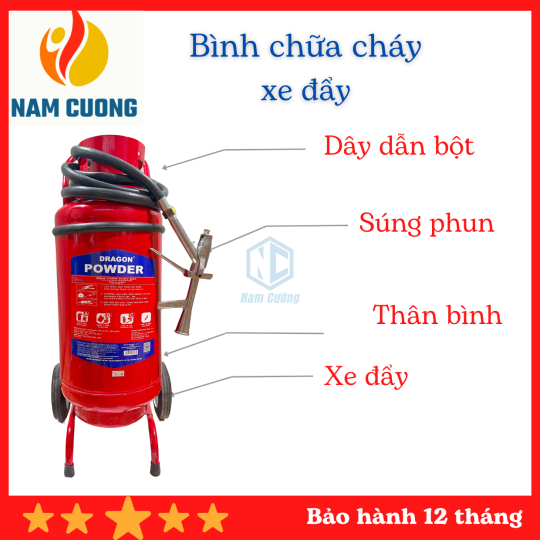 Bình chữa cháy bột ABC 35kg Dragon có tem kiểm định, bình chữa cháy xe đẩy